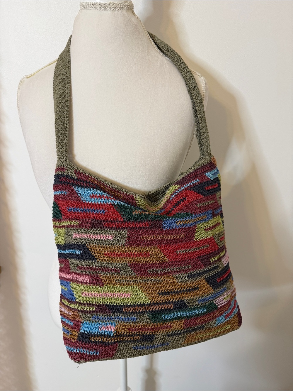 Stone Mountain Handwoven Multicolor Knit Shoulder Bag - Olive Strap